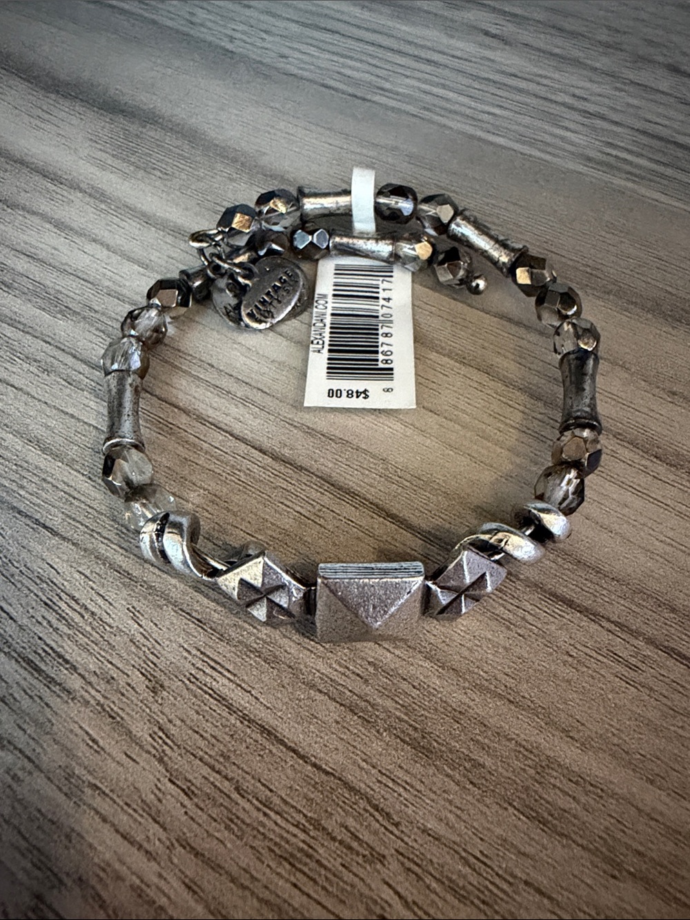 Alex and Ani Silver Pyramid & Faceted Bead Stretch Bracelet